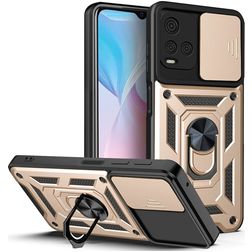 Mobigear Armor Ring Cam Slide Coque Vivo Y21s Coque arrière Rigide Anti-Chocs avec Anneau-Support et Protecteur Lentilles - Or