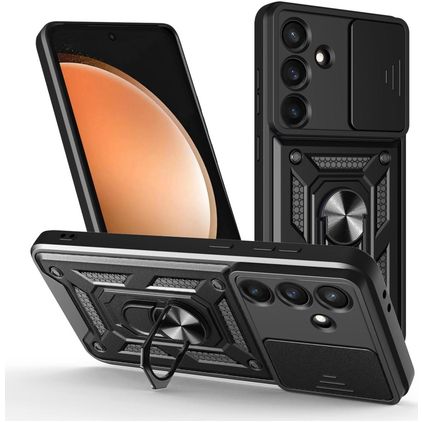 Mobigear Armor Ring Cam Slide Coque Samsung Galaxy S25 FE Coque arrière Rigide Anti-Chocs avec Anneau-Support et Protecteur Lentilles - Noir