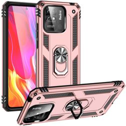 Mobigear Armor Ring Xiaomi Redmi 10C Plastique rigide Coque arrière Antichoc avec bague de maintien - Rose doré