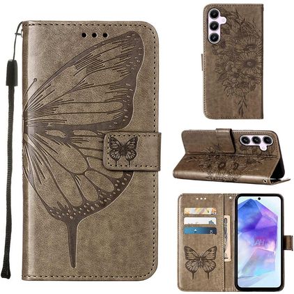 Mobigear Butterfly Samsung Galaxy A55 Étui Portefeuille - Gris