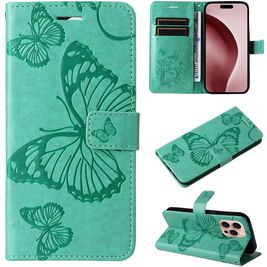 Mobigear Butterfly Housse iPhone 16 Pro Etui Porte-Monnaie - Vert