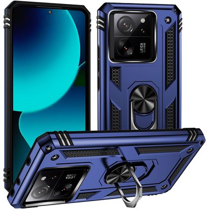 Mobigear Armor Ring Coque Xiaomi 13T Coque arrière Rigide Anti-Chocs avec Anneau-Support - Bleu