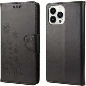 Mobigear Flowers Housse iPhone 14 Pro Max Etui Porte-Monnaie - Noir