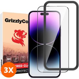 GrizzlyCoat Easy Fit iPhone 14 Pro Verre trempé Protection d'écran - Compatible Coque + Cadre d'installation (Lot de 3)