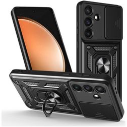 Mobigear Armor Ring Cam Slide Coque Samsung Galaxy S25 FE Coque arrière Rigide Anti-Chocs avec Anneau-Support et Protecteur Lentilles - Noir