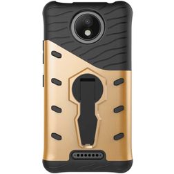 Mobigear Grip Stand Coque Motorola Moto C Plus Coque arrière Rigide Anti-Chocs avec Support Amovible - Or