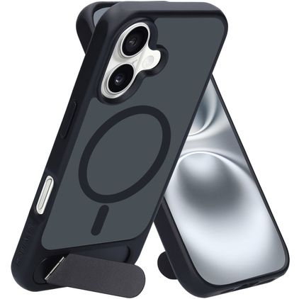 Mobiparts Hardcover iPhone 16 MagSafe Plastique rigide Coque arrière avec béquille - Satin Black