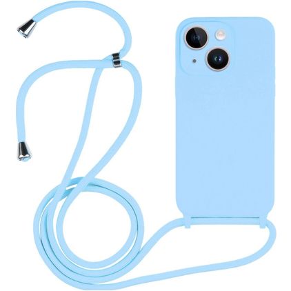 Mobigear Lanyard iPhone 14 Plus Coque avec cordon en Silicone - Baby Blue