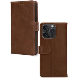 Mobilize Wallet Housse iPhone 15 Pro Etui en Cuir Véritable Porte-Monnaie - Marron