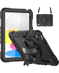 Mobigear SureGrip Xtreme Coque iPad 11 (2025) Coque arrière en Plastique rigide,Silicone + Bandoulière + Support Amovible - Noir