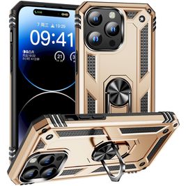 Mobigear Armor Ring Coque iPhone 15 Pro Max Coque arrière Rigide Anti-Chocs avec Anneau-Support - Or