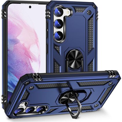Mobigear Armor Ring Coque Samsung Galaxy S23 Plus Coque arrière Rigide Anti-Chocs avec Anneau-Support - Bleu