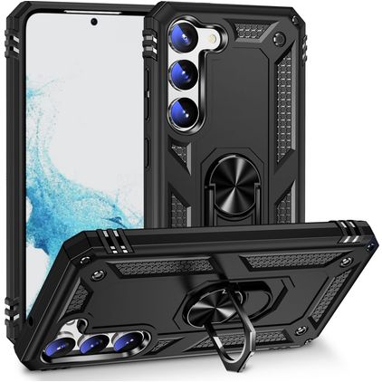 Mobigear Armor Ring Samsung Galaxy S23 Plastique rigide Coque arrière Antichoc avec bague de maintien - Noir