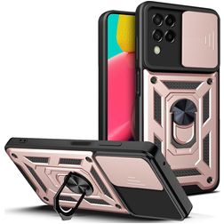 Mobigear Armor Ring Cam Slide Samsung Galaxy M53 Plastique rigide Coque arrière Antichoc avec bague de maintien - Rose doré