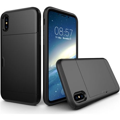 Mobigear Card Coque iPhone X Coque arrière Rigide Anti-Chocs avec Porte-Cartes - Noir