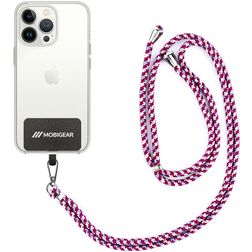Mobigear Lanyard - Cordon de téléphone universel ajustable en Nylon - Blanc / Bleu / Magenta