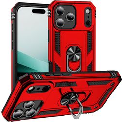 Mobigear Armor Ring Coque iPhone 17 Pro Coque arrière Rigide Anti-Chocs avec Anneau-Support - Rouge