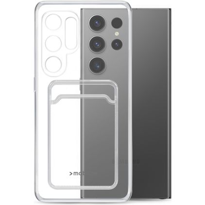 Mobilize Gelly Card Coque Transparente Samsung Galaxy S23 Ultra Coque arrière en TPU Souple avec Porte-Cartes - Transparent