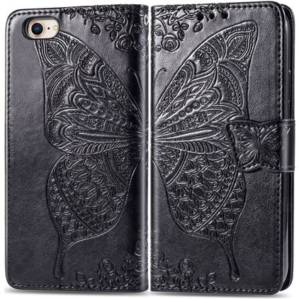 Mobigear Butterfly Housse iPhone SE (2020) Etui Porte-Monnaie - Noir