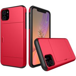 Mobigear Card iPhone 11 Plastique rigide Coque arrière Antichoc avec porte-cartes - Rouge