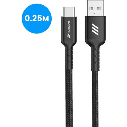 Mobigear Nylon - Câble USB-A vers USB-C 0.25 mètre - Noir