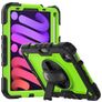 Mobigear SureGrip Xtreme Coque iPad Mini 6 (2021) Coque arrière en Plastique rigide,Silicone + Porte-crayon + Bandoulière + Support Amovible - Noir / Vert