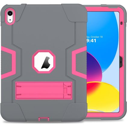 Mobigear ShieldStand Coque iPad 10 (2022) Coque arrière en Plastique rigide,Silicone + Support Amovible - Rose / Gris