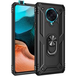 Mobigear Armor Ring Coque POCO F2 Pro Coque arrière Rigide Anti-Chocs avec Anneau-Support - Noir