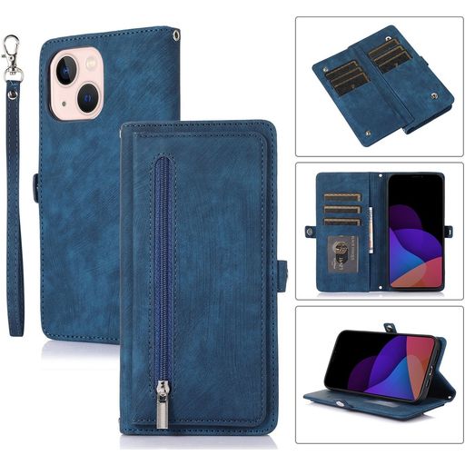 Mobigear Zipper Housse iPhone 14 Plus Etui Porte-Monnaie - Bleu