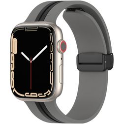 Mobigear Stripe Mag Bracelet Silicone Apple Watch Fermeture magnétique - 42/41/40/38 mm - Noir / Gris