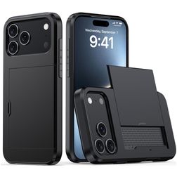 Mobigear Card Coque iPhone 18 Pro Coque arrière Rigide Anti-Chocs avec Porte-Cartes - Noir
