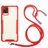 Mobigear Lanyard Samsung Galaxy A72 Coque avec cordon en TPU Souple - Transparent / Rouge