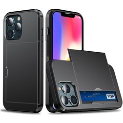 Mobigear Card Coque iPhone 14 Pro Max Coque arrière Rigide Anti-Chocs avec Porte-Cartes - Noir