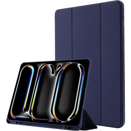 Mobigear Tri-Fold Gel Coque iPad Pro 13 Pouces (2024) Etui en TPU,Similicuir + Porte-crayon - Dark Blue