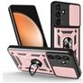 Mobigear Armor Ring Cam Slide Coque Samsung Galaxy S25 FE Coque arrière Rigide Anti-Chocs avec Anneau-Support et Protecteur Lentilles - Rose doré