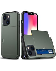 Mobigear Card Coque iPhone 15 Coque arrière Rigide Anti-Chocs avec Porte-Cartes - Vert armée