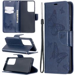 Mobigear Butterfly Housse Samsung Galaxy S21 Ultra Etui Porte-Monnaie - Bleu