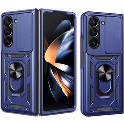 Mobigear Armor Ring Cam Slide Coque Samsung Galaxy Z Fold 7 Coque arrière Rigide Anti-Chocs avec Anneau-Support et Protecteur Lentilles - Bleu