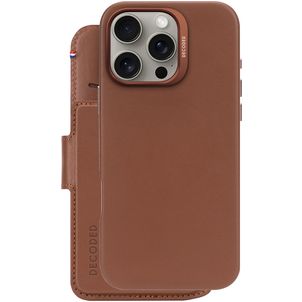 Decoded Detachable Wallet Housse iPhone 16 Pro Max MagSafe Etui avec Coque Détachable en Cuir Véritable Porte-Monnaie - Tan