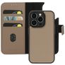 Mobiparts Housse iPhone 15 Pro MagSafe Etui avec Coque Détachable en Cuir Véritable Porte-Monnaie - Taupe