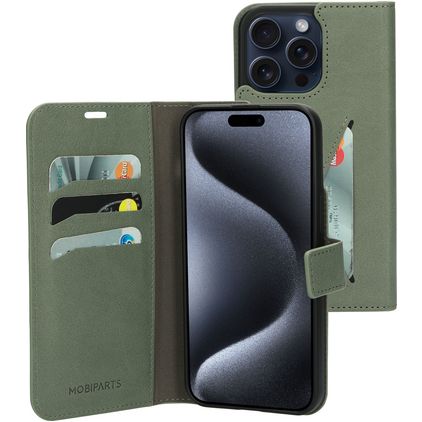 Mobiparts Classic Wallet iPhone 15 Pro Max Étui Portefeuille - Stone Green