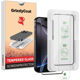 GrizzlyCoat AlignPro iPhone 16 Pro Max Verre trempé Protection d'écran - Compatible Coque + Cadre d'installation - Noir
