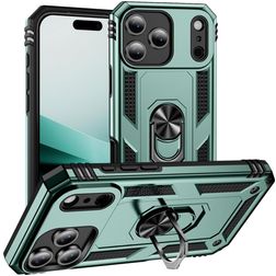 Mobigear Armor Ring Coque iPhone 18 Pro Coque arrière Rigide Anti-Chocs avec Anneau-Support - Vert