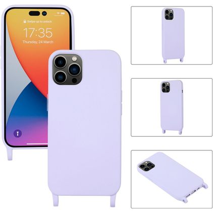 Mobigear Lanyard iPhone 14 Pro Max Silicone Coque avec cordon - Violet
