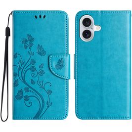 Mobigear Flowers Housse iPhone 16 Etui Porte-Monnaie - Bleu