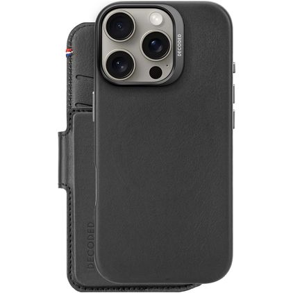 Decoded Detachable Wallet Housse iPhone 16 Pro MagSafe Etui avec Coque Détachable en Cuir Véritable Porte-Monnaie - Noir
