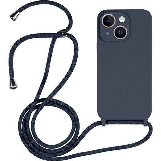 Mobigear Lanyard iPhone 14 Coque avec cordon en Silicone - Dark Blue