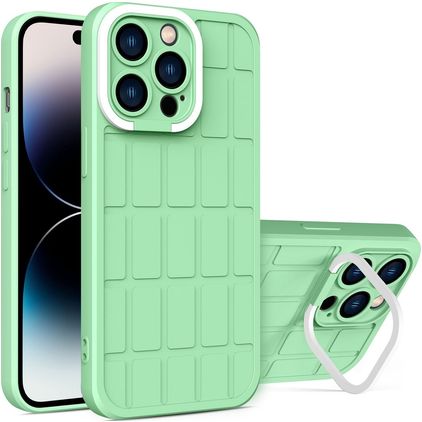 Mobigear Cube Coque iPhone 14 Pro Coque arrière Rigide avec Support Amovible - Vert