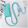 Mobigear Lanyard Card iPhone 15 Silicone Coque avec cordon et porte-cartes - Bleu