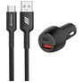 Mobigear Essentials - Double USB / USB-C Chargeur voiture USB-C 1 mètre Power Delivery 48W - Noir